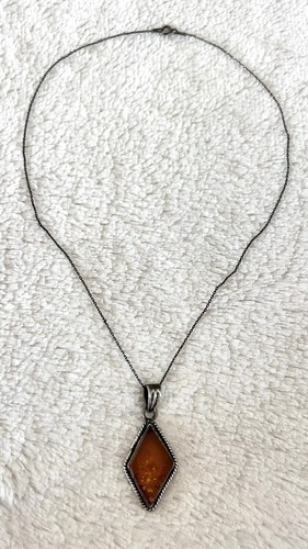 Antique Victorian Style Pendant Necklace Genuine Amber & Silver Unique - Picture 2 of 5