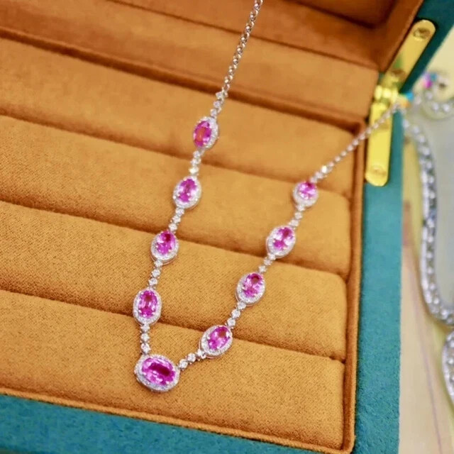 6Ct Oval Lab-Created Pink Sapphire Choker in 14K White Gold Plated 18