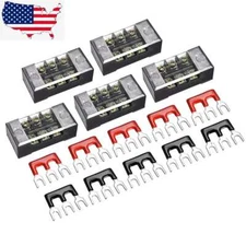 5 Sets 3-Position 600V 15A Dual Row Screw Terminal Blocks & Pre-Insulated Strip