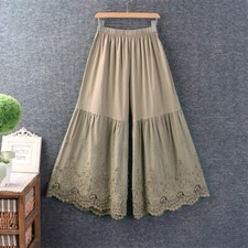 Women Cotton Blend Victorian Style Bloomers Pants Lace Trim Trousers Wide Leg