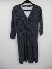 Talbots Womens Dress 10P Petites Blue Navy Polka Dot V Neck Nylon Stretchy Knit