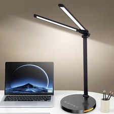 Dual-Head LED Desk Lamps Eye-Caring Rotation Dimmable USB Charging Home Office