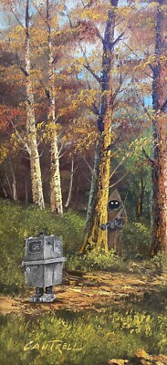 Jawa Gonk Droid Forest star wars upcycled thrift store painting art print poster
