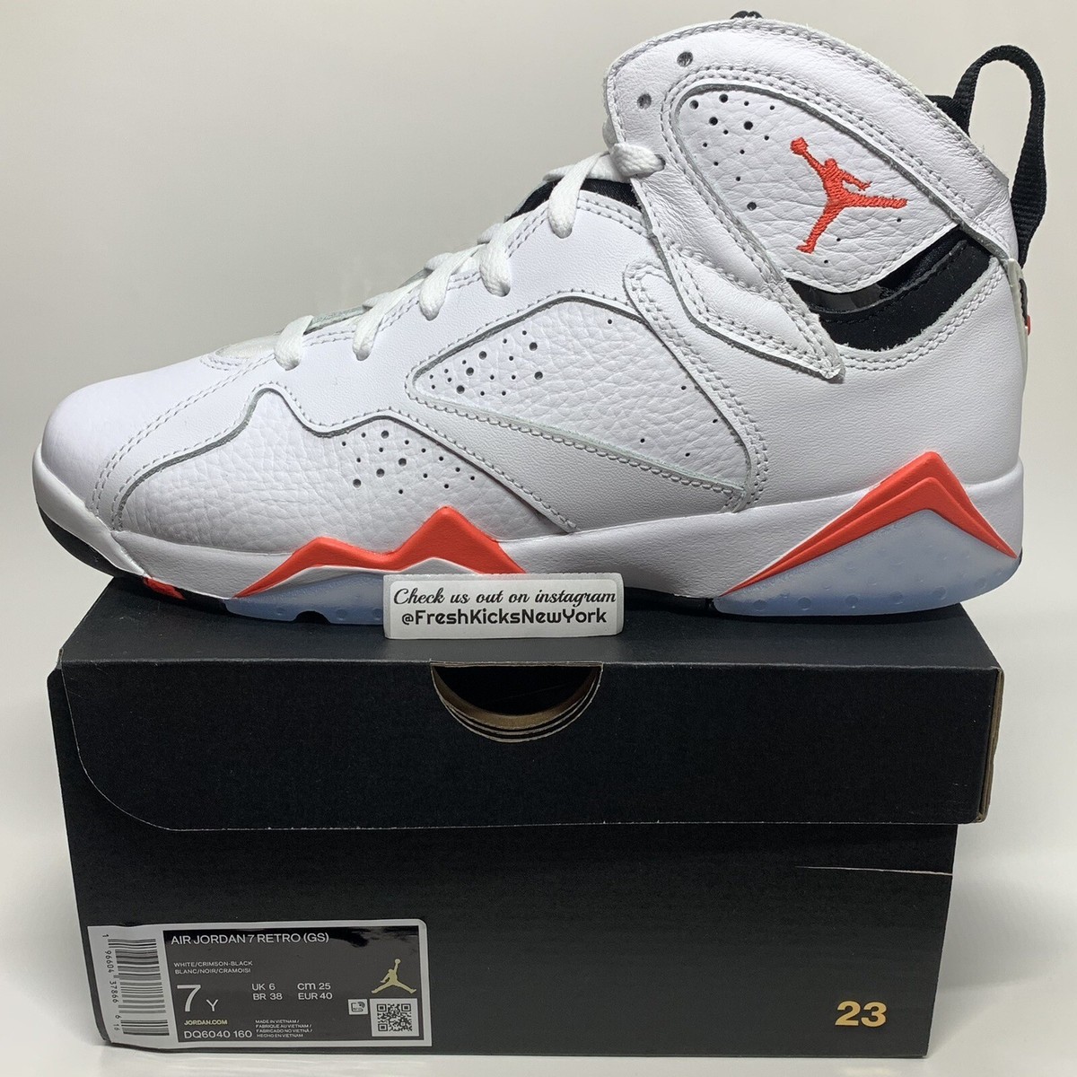 Air Jordan 7 White Infrared Grade School Size 7Y DQ6040-160 Youth
