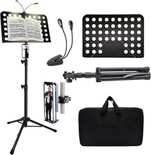Sheet Music Stand with Light  Phone Holder 57" High Stability, Height Adjustabl