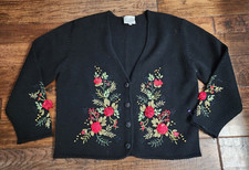 Wool Sweater ribbon hand embroidered Susan Bristol 1994 100 pure L cardigan
