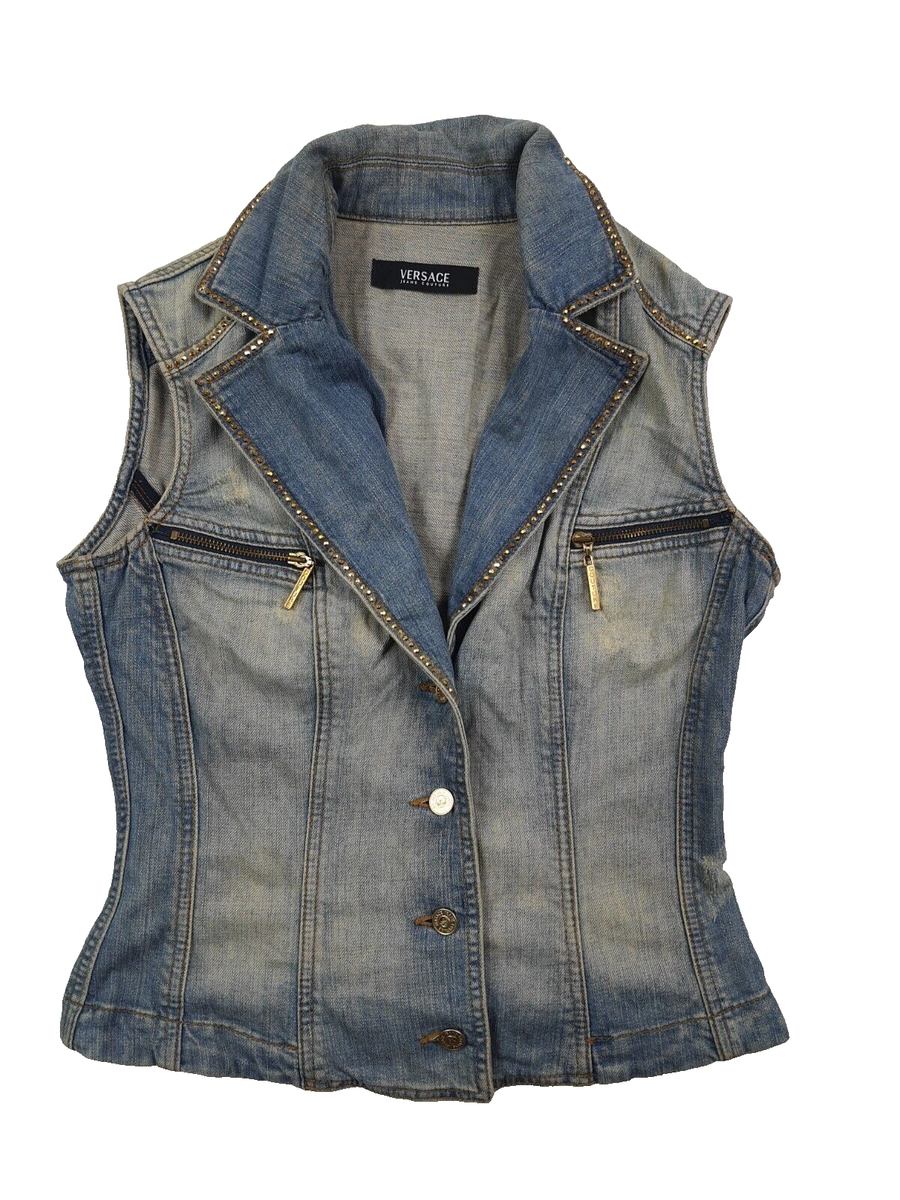Versace vintage jacket buttoned sleeveless denim jean gilet