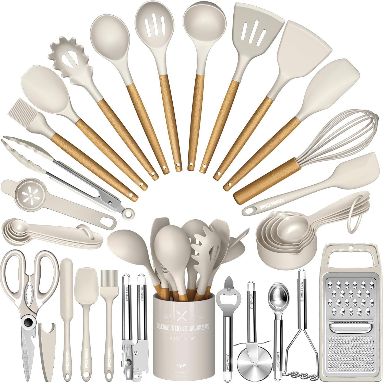 Umite Chef Silicone Kitchen Utensil Set, 34PCS Heat Resistant Gadgets and Tools