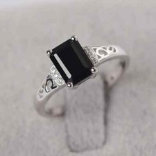 Black Onyx Women Dainty Ring Natural Gemstone 925 Sterling Silver Modern Ring