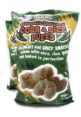2 Packs Trader Joe's Organic Jalapeno Seasoned Corn & Rice Puffs 4.9oz Each Pack