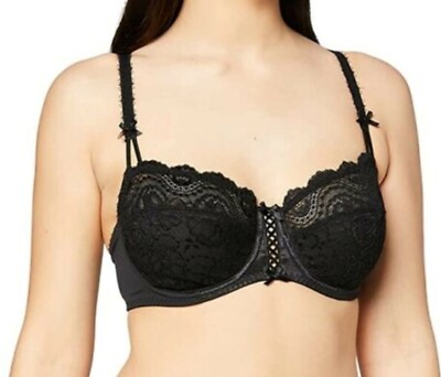 Playtex Flower Elegance BH Schwarz Gr. 34D Bügel Balconett Stretch Spitze P03ZN