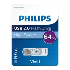 Philips Vivid Edition USB 2.0 Flash Drive 64GB High Speed Blue Swivel Mechanism