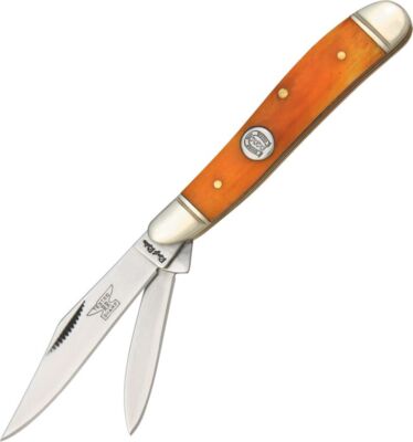 Rough Ryder Peanut Pocket Knife Stainless Steel Blades Orange Smooth Bone Handle