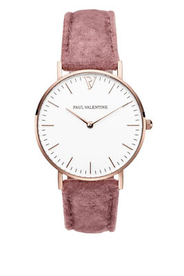 PAUL VALENTINE - MARINA ROSÉGOLD PINK VELVET Damenuhr Lederarmband mit Samt NEU