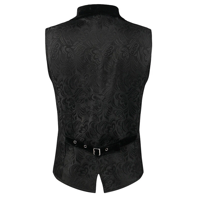 Hombres Chaleco Chaleco Medieval Retro Gótico Jacquard Chaleco Negro Cuello Terciopelo Foto 2 de 4