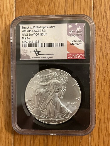 2017 (P) American SILVER Eagle $1 NGC MS69 (MERCANTI SIGNED) FDOI PHILADELPHIA
