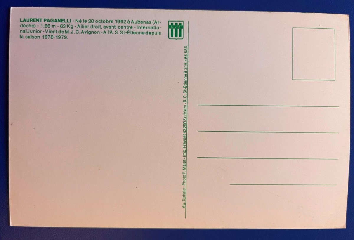 Carte De Collection ASSE Saint-Etienne - Laurent Paganelli - Musée Des Verts