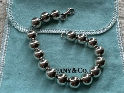Tiffany & Co Sterling Silver 10mm Hardwear Bead Ball Bracelet Size