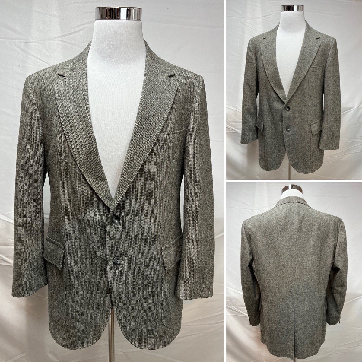 ジャケット・アウター ROWING BLAZERS Herringbone Tweed Gray Men's Vintage Burdines Gray Herringbone Tweed 2-Button Vented 44S