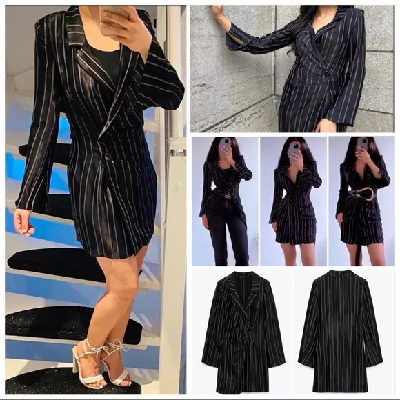 Zara black top striped dress