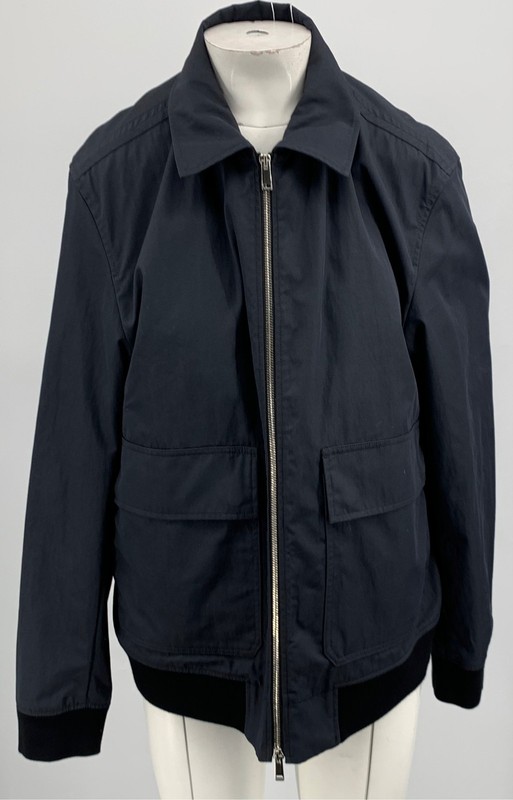 Theory Womens Navy Blue Cotton Blend Long Sleeve Zip Up Bomber Jacket sz XL