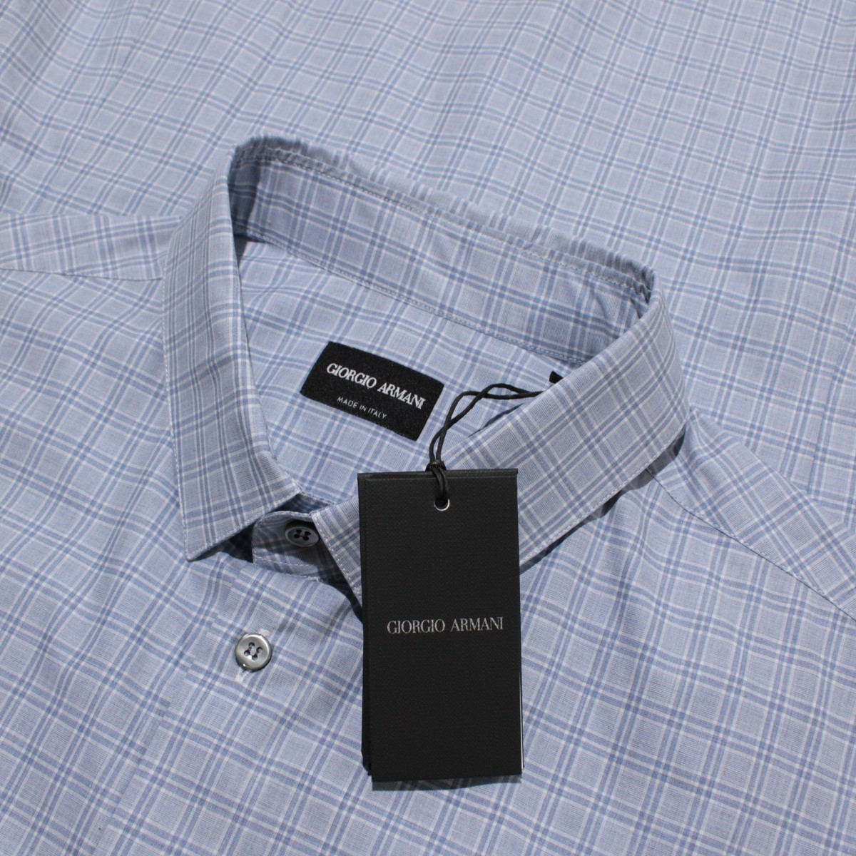 Giorgio Armani NWT Dress Shirt Size 44 17.5 in Blue & White Plaid 