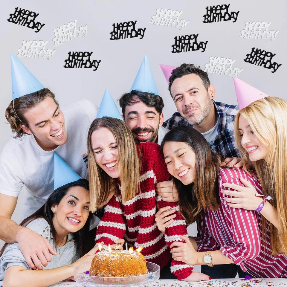 Black & Silver Happy Birthday Confetti – Gothic Table Decor for Adults - Image 4 of 4