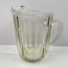 JEANETTE GLASS Vintage Ribbed Clear Pitcher Heavy Pressed 3 Mark Hobnail Base