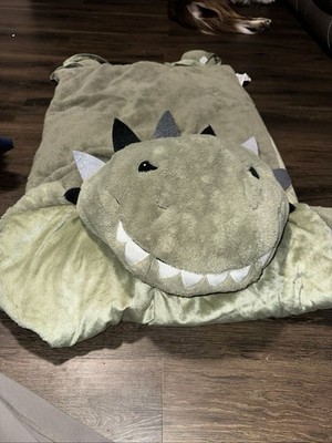 Dinosaur Head Plush Green Nap Mat Pillow and Blanket Preschool Kid Sleeping Bag