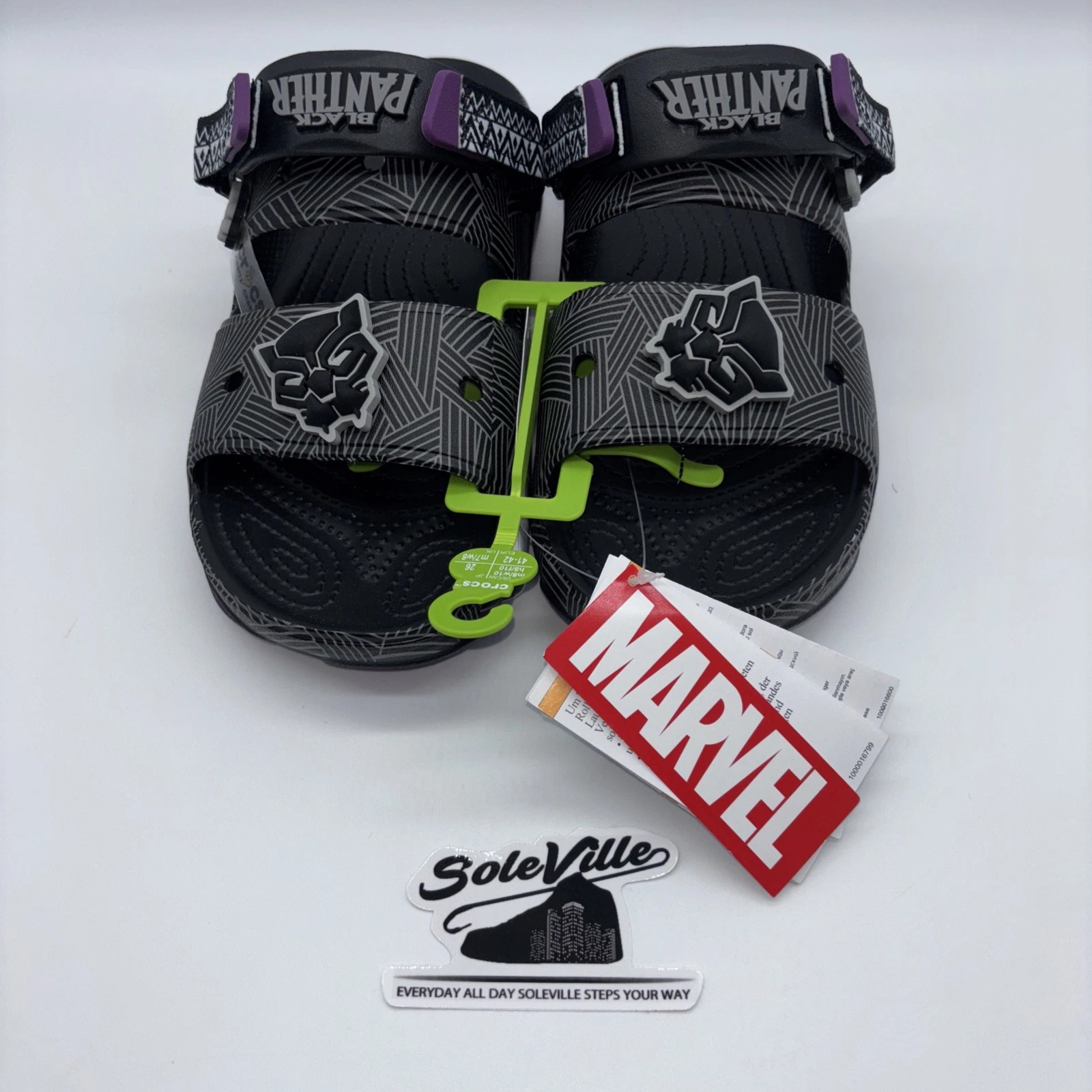 PUMA Sandali Crocs Classic All Terrain Black Panther Marvel NUOVI M10 W12 Wakanda nuovi con etichette