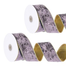 Velvet Wired Gold Crushed Ribbon, 1.6 Inch x 10 Yards, 2 Pcs Dark Purple 