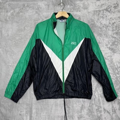 VINTAGE ASICS Track Windbreaker Jacket Mens Medium Green Black