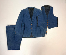Vintage Denim Blue Men's Suit 3 Pieces Single Breased Leisure Business Wear