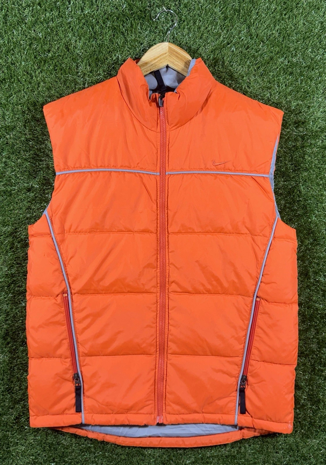 Mens Nike 2000’s Vintage Orange Full Zip Insulated Puffer Vest Size Small