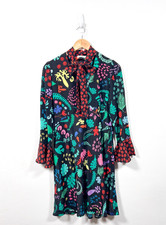 Rixo Silk Dress Size M Floral Party Evening Occasion Wedding Guest Tie Neck Mini