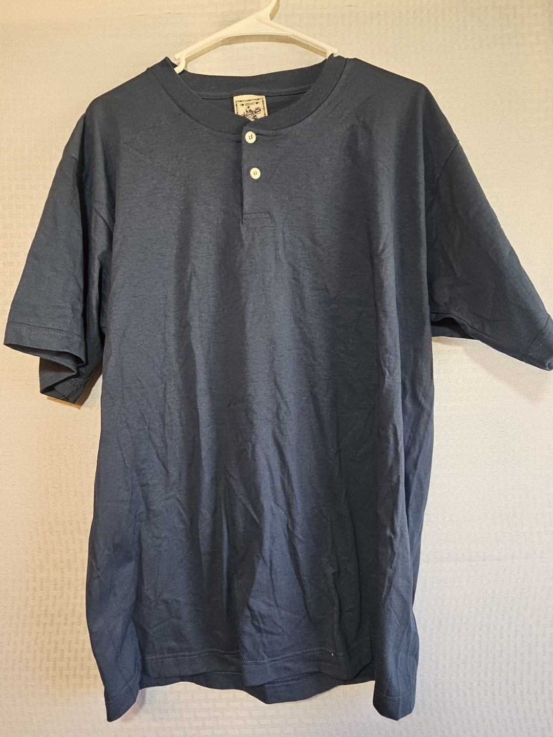 Alore, Men's Large L, Blue Henley , Made USA, Summer, 100% Cotton