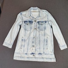 Free People We The Free Destroyed Long  Lean Trucker Jacket Oversized Denim Med