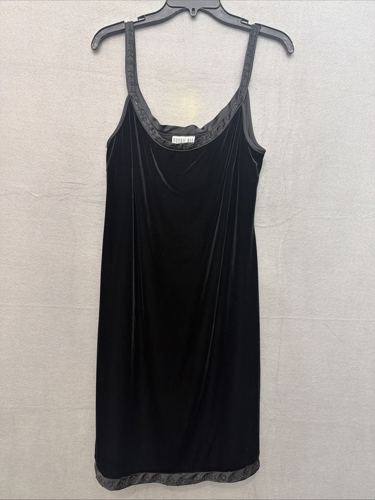 VTG Robbie Bee 90s Black Velvet Slip Dress ￼ Intricate Beading Whimsigoth Sz L