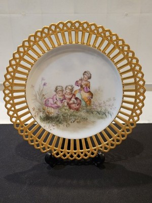 Bavarian Hand PTD GOLD ENCRUSTED PIERCED EDGE PLATES, ARTIST SGND Late 19th Cent