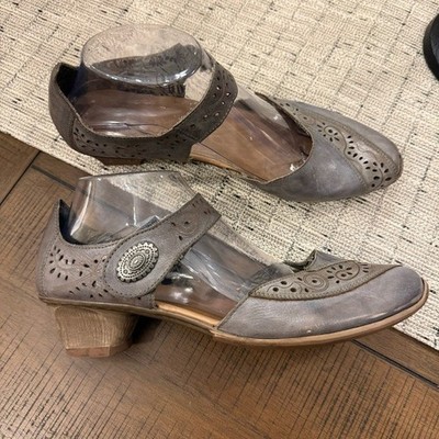 Rieker Antistress Mary Jane Leather Heels Womens 40 US 9 Gray Cutout Strap Shoes