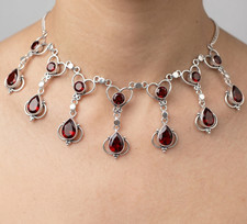 Collana gioielli in argento sterling 925 fatta a mano con pietre preziose granato rosso misura-18