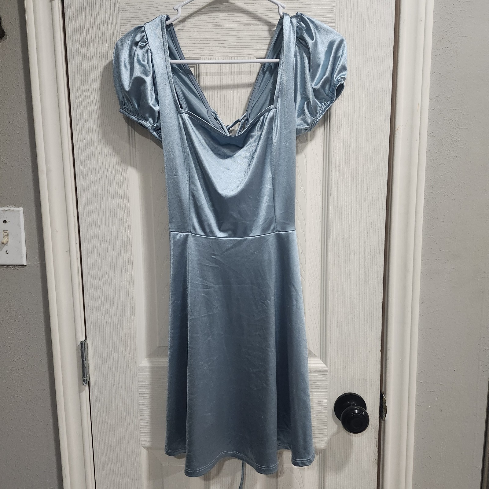 Satin Skater Dress Medium Xtraordinary Lace Up Back Pockets Milkmaid Boho Fairy