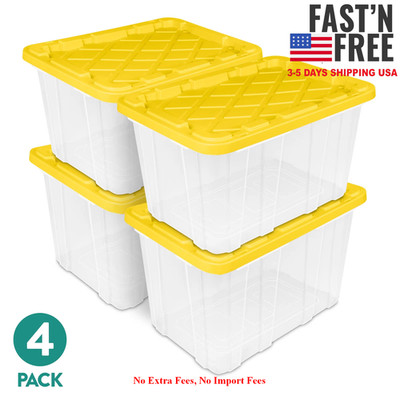 Sterilite Large Storage Bin, 27 Gallon Durable Plastic Storage Tote with Snap-On