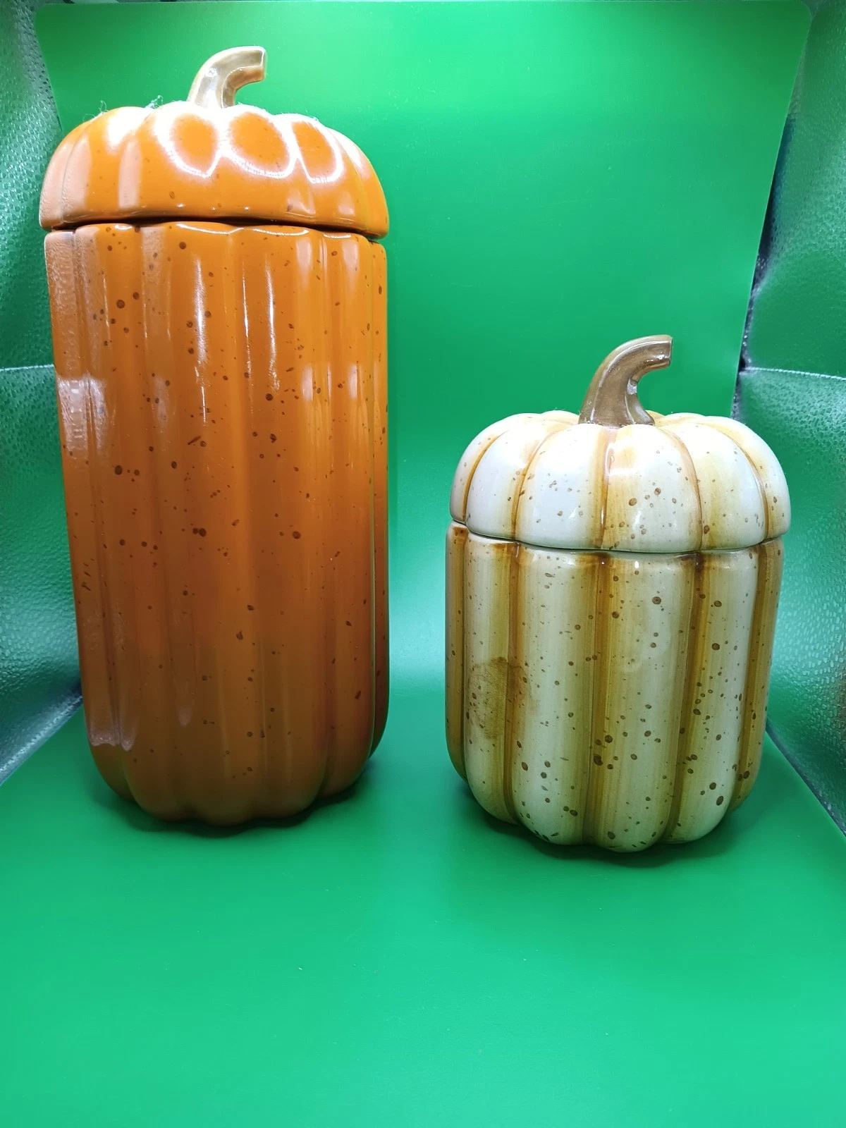 AT HOME 2 Orange & White Pumpkin Jar Cannisters