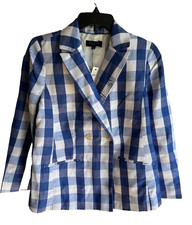 NWT Talbots Petites Blue/White Linen Blend Double-Breasted Blazer Size 8P