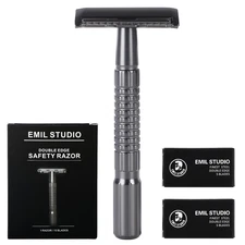 CLASSIC Double Edge Safety Razor with NONSLIP Handle, 10 Swedish Platinum Coated