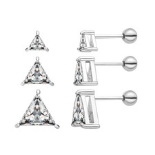 3 Pairs Surgical Stainless Steel Screw Back Stud Earrings, Heart Square Princess