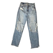 American Eagle Highest Rise Baggy Straight Distressed Jeans Light Wash Womens 4