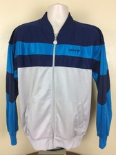 Vtg 80s 90s Adidas Track Jacket Blue Gray L/XL Trefoil Logo Full Zip Up