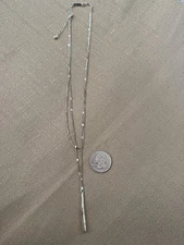 Silver Tone Layered Bar Lariat Necklace Dainty Y Drop Fashion Jewelry